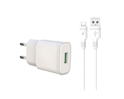 Мережевий зарядний пристрій (адаптер) 2в1 XO L92D 1 USB / QC3.0 / 18W + Type-C white