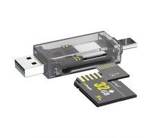 Кардрідер WALKER WCD-72 microSD, SD (вихід USB2.0, Type-C) прозорий