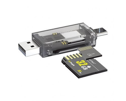 Кардрідер WALKER WCD-72 microSD, SD (вихід USB2.0, Type-C) прозорий