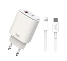 Мережевий зарядний пристрій (адаптер) 2в1 XO L90A PD_20W / QC3.0 / 18W + Data Cable Type-C to Lightning white TPS-2710000278603 2710000278603