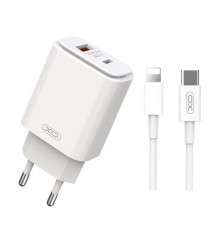 Мережевий зарядний пристрій (адаптер) 2в1 XO L90A PD_20W / QC3.0 / 18W + Data Cable Type-C to Lightning white TPS-2710000278603 2710000278603