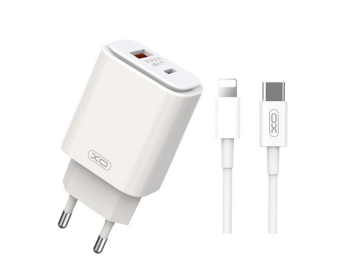 Мережевий зарядний пристрій (адаптер) 2в1 XO L90A PD_20W / QC3.0 / 18W + Data Cable Type-C to Lightning white TPS-2710000278603 2710000278603