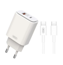 Мережевий зарядний пристрій (адаптер) 2в1 XO L90A PD_20W / QC3.0 / 18W + Data Cable Type-C to Type-C white TPS-2710000278610 2710000278610