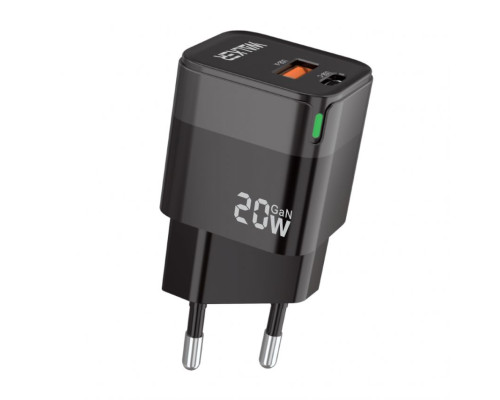 Мережевий зарядний пристрій (адаптер) WALKER WH-42 20W GAN PD_20W / QC3.0_18W black TPS-2710000283317