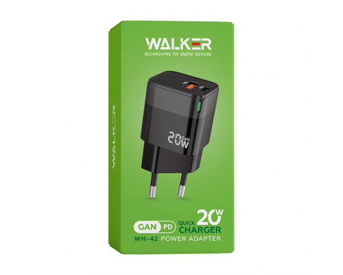 Мережевий зарядний пристрій (адаптер) WALKER WH-42 20W GAN PD_20W / QC3.0_18W black TPS-2710000283317