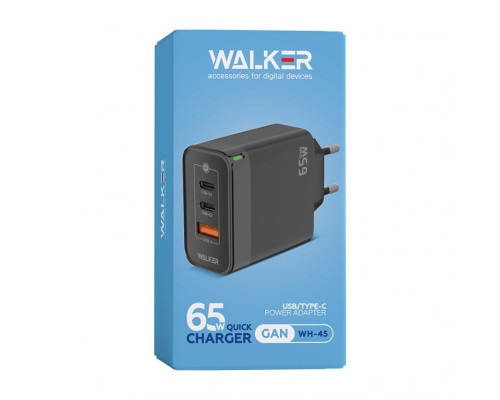 Мережевий зарядний пристрій (адаптер) WALKER WH-45 65W GAN PD1_65W / PD2_30W / QC3.0_18W black TPS-2710000283331