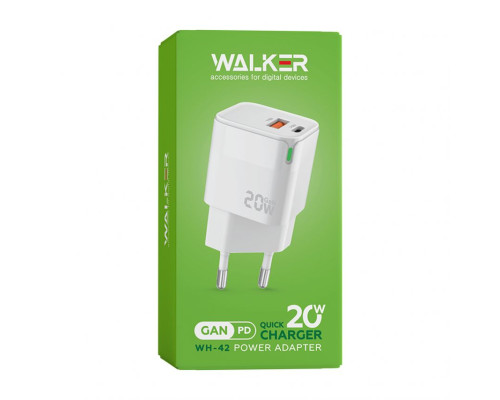 Мережевий зарядний пристрій (адаптер) WALKER WH-42 20W GAN PD_20W / QC3.0_18W white TPS-2710000283355