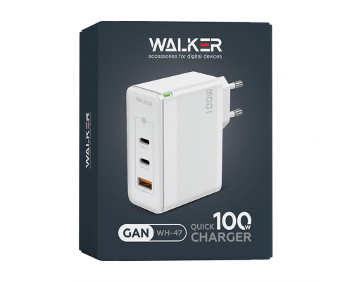 Мережевий зарядний пристрій (адаптер) WALKER WH-47 100W GAN PD1_65W / PD2_35W / QC3.0_18W white TPS-2710000283386