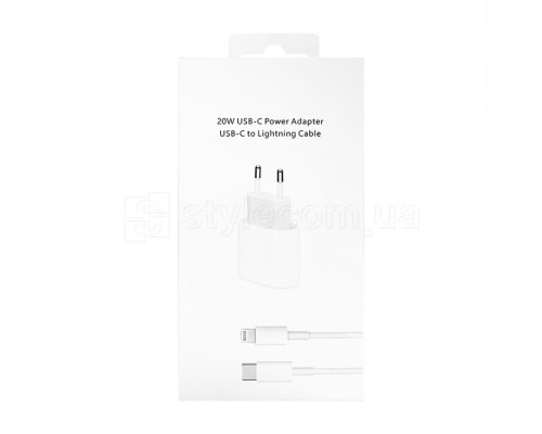 Мережевий зарядний пристрій (адаптер) 2в1 для Apple iРhone A1692 PD / 20W + Type-C to Lightning white High Quality carton box TPS-2710000294412