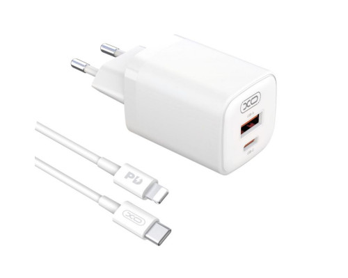 Мережевий зарядний пристрій (адаптер) 2в1 XO L96 PD_30W / QC_18W + Data Cable Type-C to Lightning white TPS-2710000297222 2710000297222