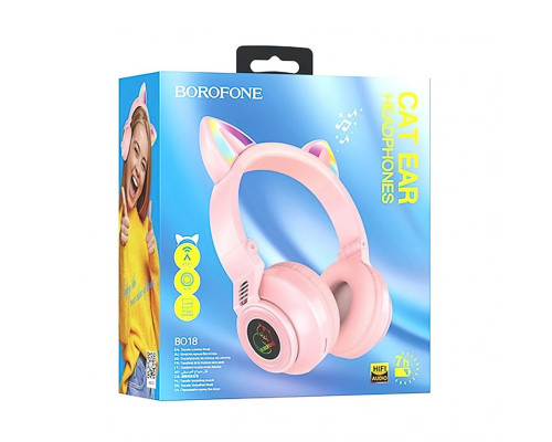 Навушники Bluetooth Borofone BO18 Cat Ear pink