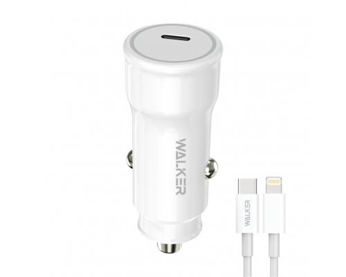 Автомобільний зарядний пристрій (адаптер) 2в1 WALKER WCR-63 PD_30W + Data Cable Type-C to Lightning 27W white TPS-2710000301882 2710000301882