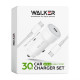 Автомобільний зарядний пристрій (адаптер) 2в1 WALKER WCR-63 PD_30W + Data Cable Type-C to Type-C 60W white TPS-2710000301899 2710000301899