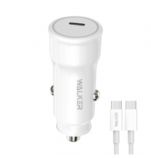 Автомобільний зарядний пристрій (адаптер) 2в1 WALKER WCR-63 PD_30W + Data Cable Type-C to Type-C 60W white TPS-2710000301899 2710000301899