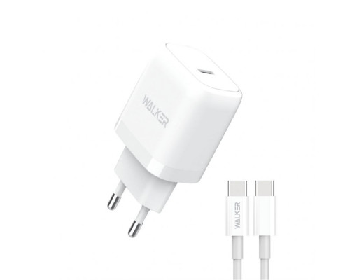 Мережевий зарядний пристрій (адаптер) 2в1 WALKER WH-63 PD_20W + Data Cable Type-C to Type-C white TPS-2710000303145 2710000303145