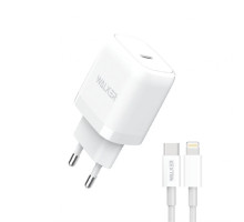 Мережевий зарядний пристрій (адаптер) 2в1 WALKER WH-63 PD_20W + Data Cable Type-C to Lightning white TPS-2710000303152 2710000303152