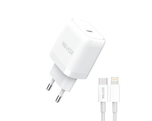 Мережевий зарядний пристрій (адаптер) 2в1 WALKER WH-63 PD_20W + Data Cable Type-C to Lightning white TPS-2710000303152 2710000303152