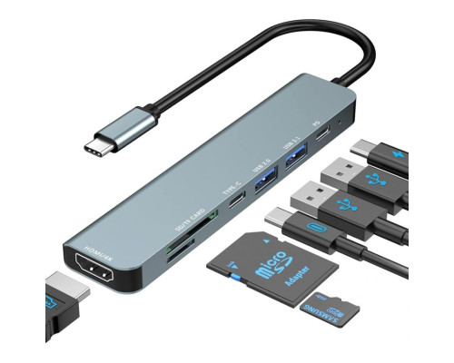 Перехідник USB-хаб 7в1 з роз'ємом Type-C grey TPS-2710000305576 2710000305576