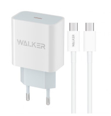 Мережевий зарядний пристрій (адаптер) 2в1 WALKER WH-39 PD / 3A / 20W + Data Cable Type-C to Type-C white TPS-2710000310655 2710000310655