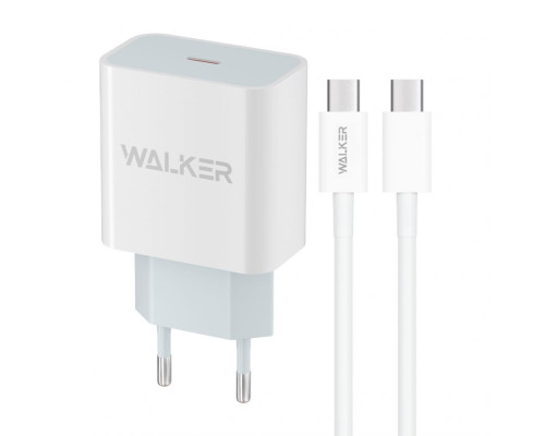 Мережевий зарядний пристрій (адаптер) 2в1 WALKER WH-39 PD / 3A / 20W + Data Cable Type-C to Type-C white TPS-2710000310655 2710000310655