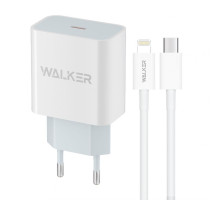 Мережевий зарядний пристрій (адаптер) 2в1 WALKER WH-39 PD / 3A / 20W + Data Cable Type-C to Lightning white TPS-2710000310662 2710000310662