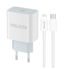 Мережевий зарядний пристрій (адаптер) 2в1 WALKER WH-39 PD / 3A / 20W + Data Cable Type-C to Lightning white TPS-2710000310662 2710000310662