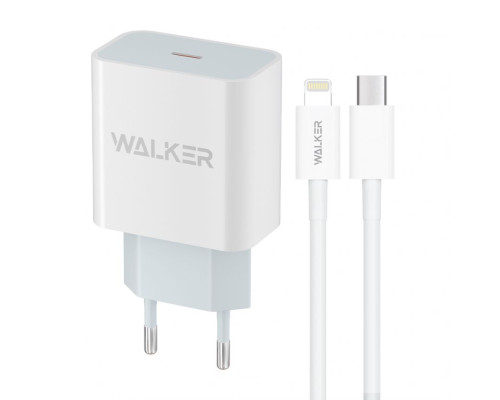 Мережевий зарядний пристрій (адаптер) 2в1 WALKER WH-39 PD / 3A / 20W + Data Cable Type-C to Lightning white TPS-2710000310662 2710000310662