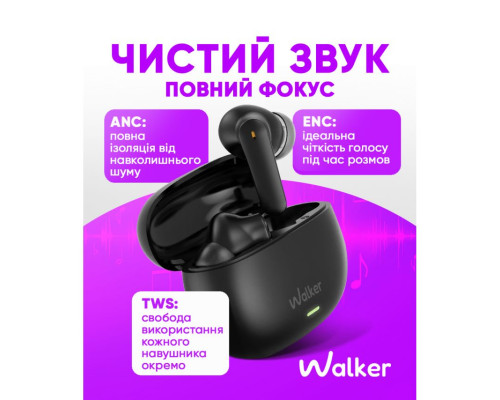 Навушники Bluetooth WALKER WTS-67 ANC+ENC black TPS-2710000311935 2710000311935