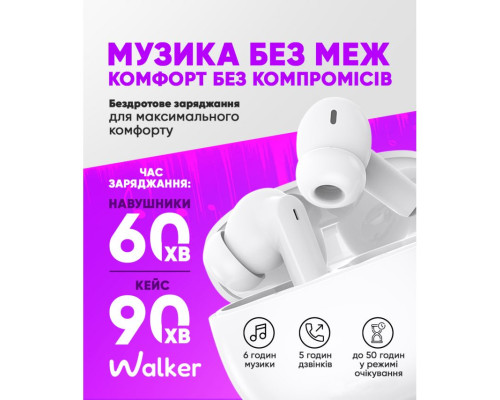 Навушники Bluetooth WALKER WTS-67 ANC+ENC white TPS-2710000311942 2710000311942
