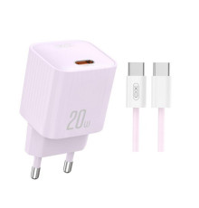 Мережевий зарядний пристрій (адаптер) 2в1 XO L146 PD_20W + Data Cable Type-C to Type-C purple TPS-2710000329749 2710000329749