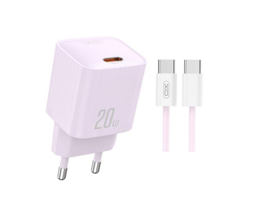 Мережевий зарядний пристрій (адаптер) 2в1 XO L146 PD_20W + Data Cable Type-C to Type-C purple TPS-2710000329749 2710000329749