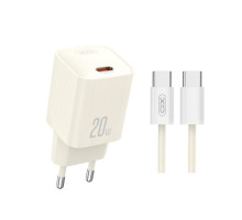 Мережевий зарядний пристрій (адаптер) 2в1 XO L146 PD_20W + Data Cable Type-C to Type-C beige TPS-2710000329732 2710000329732