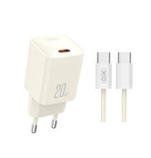 Мережевий зарядний пристрій (адаптер) 2в1 XO L146 PD_20W + Data Cable Type-C to Type-C beige TPS-2710000329732 2710000329732