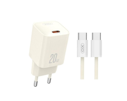 Мережевий зарядний пристрій (адаптер) 2в1 XO L146 PD_20W + Data Cable Type-C to Type-C beige TPS-2710000329732 2710000329732