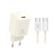 Мережевий зарядний пристрій (адаптер) 2в1 XO L146 PD_20W + Data Cable Type-C to Type-C beige TPS-2710000329732 2710000329732