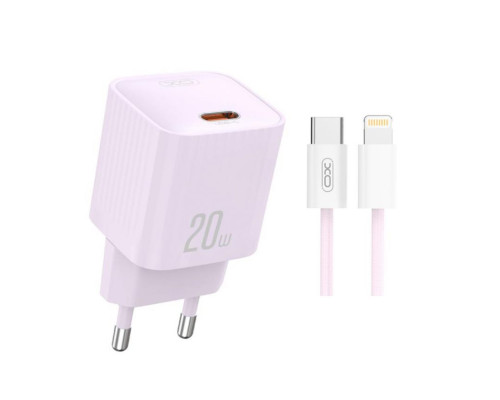 Мережевий зарядний пристрій (адаптер) 2в1 XO L146 PD_20W + Data Cable Type-C to Lightning purple TPS-2710000329725 2710000329725