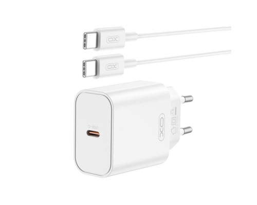 Мережевий зарядний пристрій (адаптер) 2в1 XO CE32 PD_20W + Data Cable Type-C to Type-C white TPS-2710000329602 2710000329602