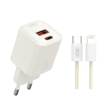 Мережевий зарядний пристрій (адаптер) 2в1 XO L147 PD_20W / QC3.0_18W + Data Cable Type-C to Lightning beige TPS-2710000329640 2710000329640