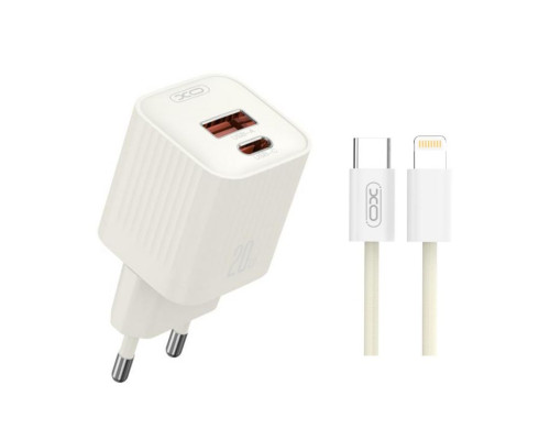 Мережевий зарядний пристрій (адаптер) 2в1 XO L147 PD_20W / QC3.0_18W + Data Cable Type-C to Lightning beige TPS-2710000329640 2710000329640