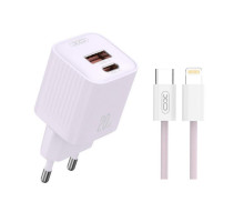 Мережевий зарядний пристрій (адаптер) 2в1 XO L147 PD_20W / QC3.0_18W + Data Cable Type-C to Lightning purple TPS-2710000329657 2710000329657