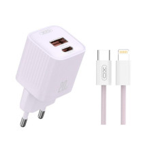 Мережевий зарядний пристрій (адаптер) 2в1 XO L147 PD_20W / QC3.0_18W + Data Cable Type-C to Lightning purple TPS-2710000329657 2710000329657
