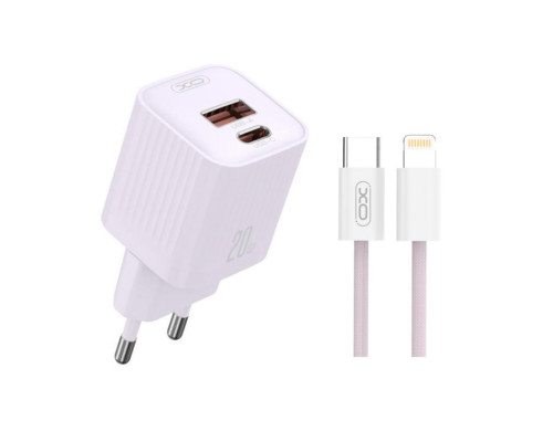 Мережевий зарядний пристрій (адаптер) 2в1 XO L147 PD_20W / QC3.0_18W + Data Cable Type-C to Lightning purple TPS-2710000329657 2710000329657