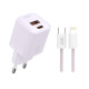 Мережевий зарядний пристрій (адаптер) 2в1 XO L147 PD_20W / QC3.0_18W + Data Cable Type-C to Lightning purple TPS-2710000329657 2710000329657