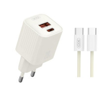 Мережевий зарядний пристрій (адаптер) 2в1 XO L147 PD_20W / QC3.0_18W + Data Cable Type-C to Type-C beige TPS-2710000329664 2710000329664