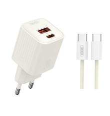 Мережевий зарядний пристрій (адаптер) 2в1 XO L147 PD_20W / QC3.0_18W + Data Cable Type-C to Type-C beige TPS-2710000329664 2710000329664