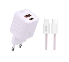 Мережевий зарядний пристрій (адаптер) 2в1 XO L147 PD_20W / QC3.0_18W+ Data Cable Type-C to Type-C purple TPS-2710000329671 2710000329671