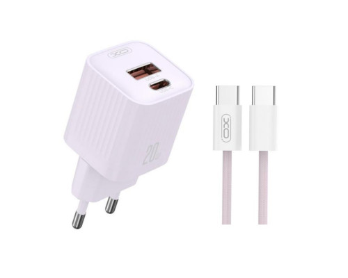 Мережевий зарядний пристрій (адаптер) 2в1 XO L147 PD_20W / QC3.0_18W+ Data Cable Type-C to Type-C purple TPS-2710000329671 2710000329671