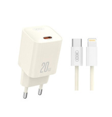 Мережевий зарядний пристрій (адаптер) 2в1 XO L146 PD_20W + Data Cable Type-C to Lightning beige TPS-2710000329718 2710000329718