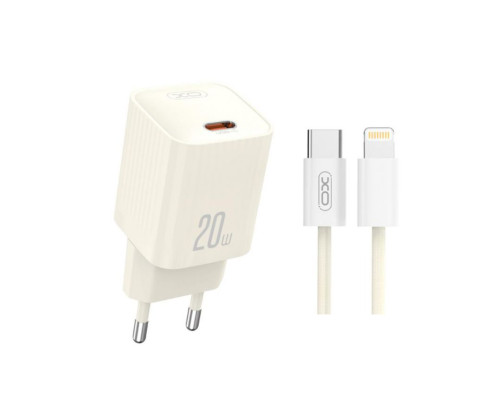 Мережевий зарядний пристрій (адаптер) 2в1 XO L146 PD_20W + Data Cable Type-C to Lightning beige TPS-2710000329718 2710000329718