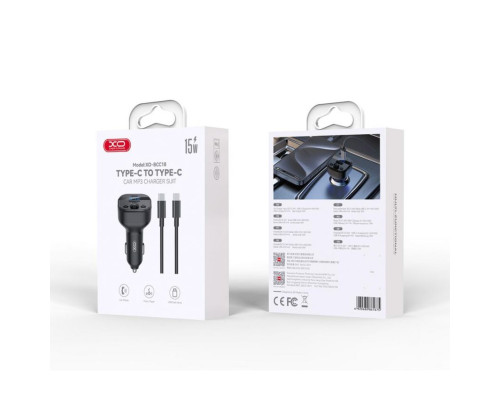 Автомобільний зарядний пристрій (адаптер) - FM-трансмітер 2в1 XO BCC18 PD15W + Data Cable Type-C to Type-C black TPS-2710000329381 2710000329381